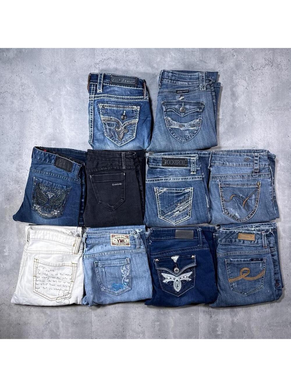 Y2K BUNDLE 10 Jeans SIZE 7/27 Rock Revival Guess 10 Pairs